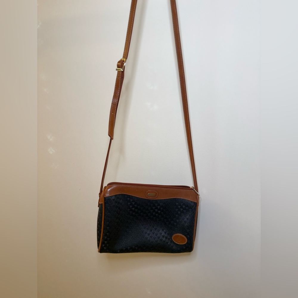 Liz Claiborne Black Woven Crossbody Bag with Leather Trim